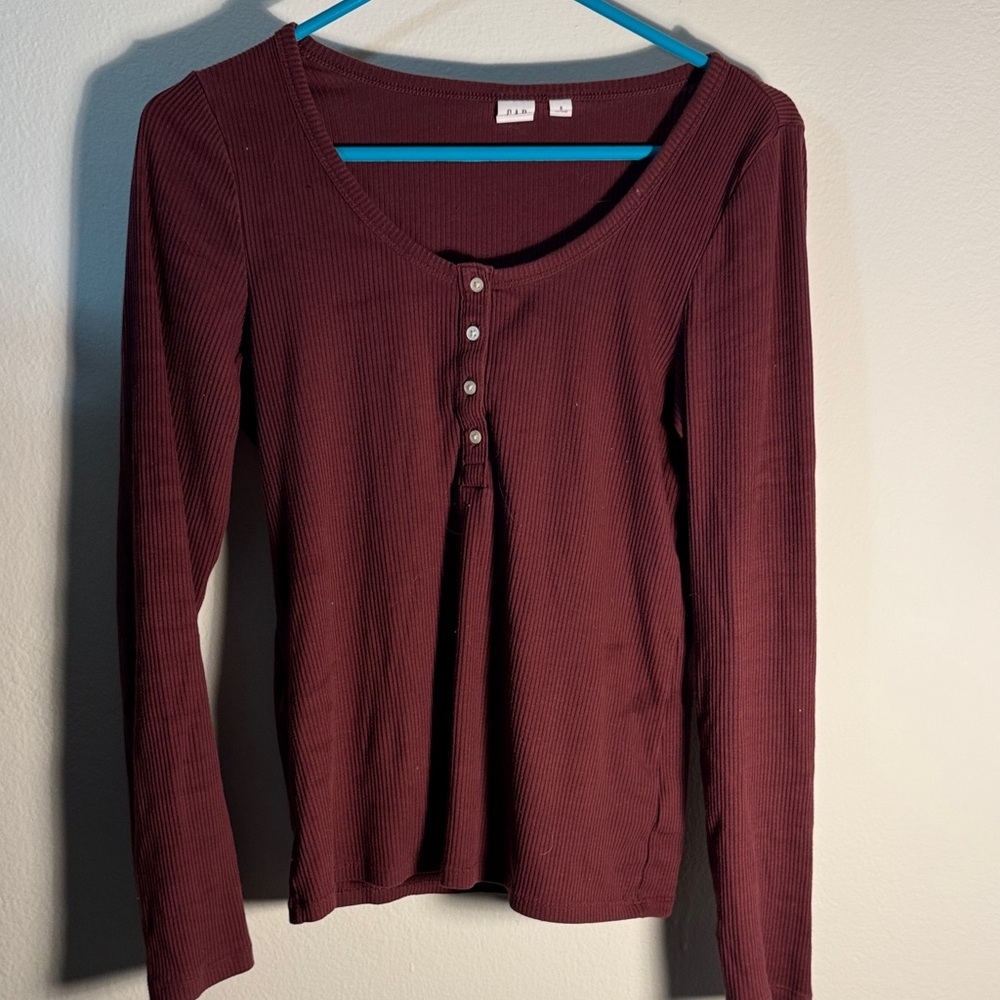 Gap Burgundy Ribbed Button-Up Henley